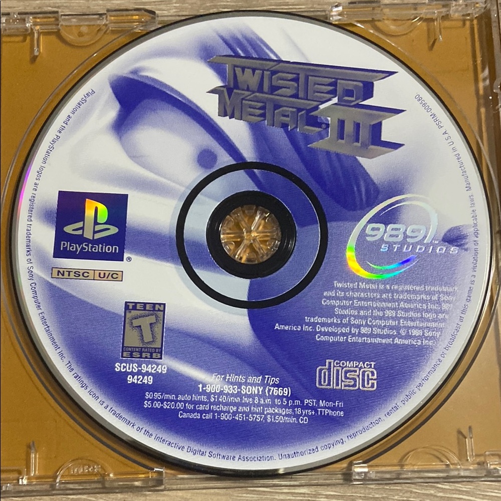 Twisted Metal III 3 (Sony PlayStation 1, 1998) PS1 Disc Only
